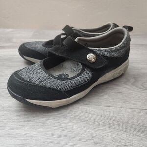 Therafit Black Gray Shoes Size 7.5/8 Mary Jane Suede Leather Comfort Arch Suppor